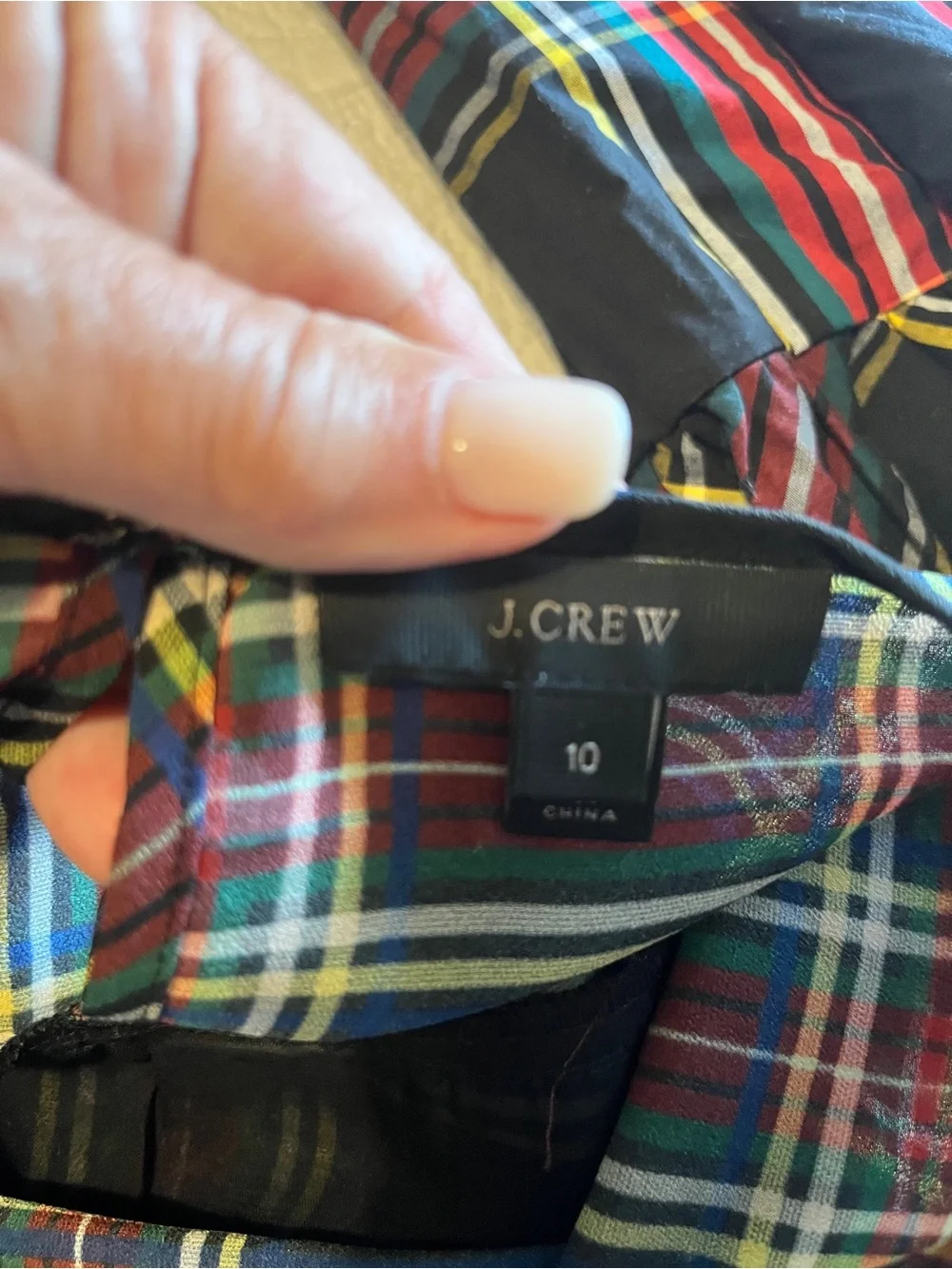 J. Crew Black Multi Plaid Ruffle-Yoke Blouse